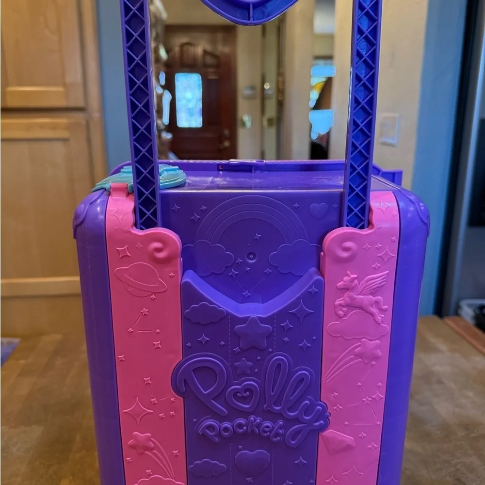 Mattel Pink Polly Pocket Unicorn Party Rolling Case Resort with Purple Handle